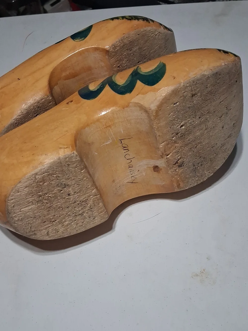 Hand-Painted Kids Wooden Clogs with Red Trim and Windmill Motif
